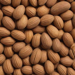 A close-up shot of a whole almond intricately placed with a variety of nuts highlighting their unique attributes and textures