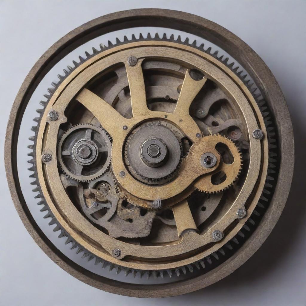 An intricately designed rotary mechanism in motion showing its mechanism and parts