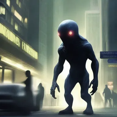 In the futuristic city, a dreaded creature lurked in the shadows, causing panic among the residents.