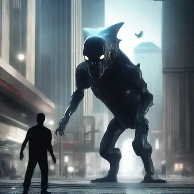 In the futuristic city, a dreaded creature lurked in the shadows, causing panic among the residents.