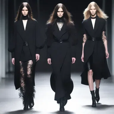 The dark and somber color palette of the fashion show created an atmosphere of dread, adding an edgy and mysterious flair to the collection.