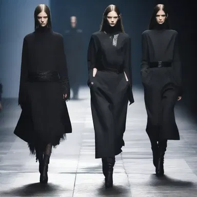 The dark and somber color palette of the fashion show created an atmosphere of dread, adding an edgy and mysterious flair to the collection.