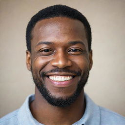 A portrait of a confident Black man smiling, his eyes filled with strength and wisdom.