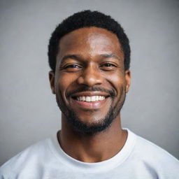 A portrait of a confident Black man smiling, his eyes filled with strength and wisdom.