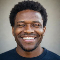 A portrait of a confident Black man smiling, his eyes filled with strength and wisdom.