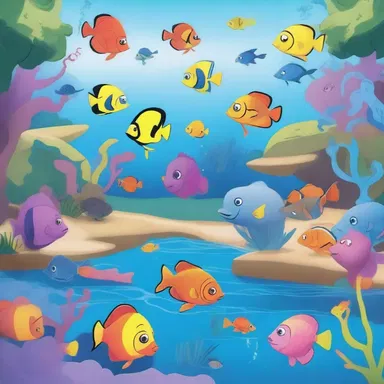 In the cartoon, the characters explore a hidden lagoon filled with colorful fish and coral reefs.