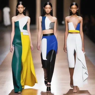 The designer showcased a collection inspired by the concept of split personality, with contrasting elements and dual color palettes.