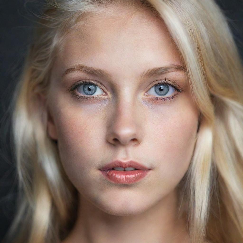 Portrait of a blonde girl with striking features and expressive eyes