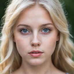 Portrait of a blonde girl with striking features and expressive eyes