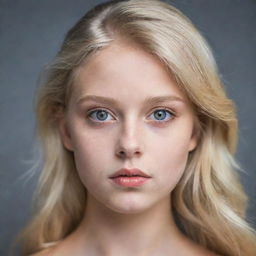 Portrait of a blonde girl with striking features and expressive eyes