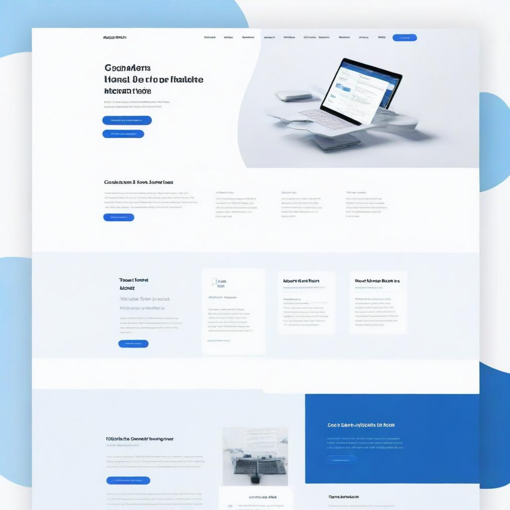 A sleek B2B SaaS marketing landing page with a color scheme of blue and white, highlighting user-friendly interface, high-end technology, and professional aesthetics.