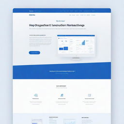 A sleek B2B SaaS marketing landing page with a color scheme of blue and white, highlighting user-friendly interface, high-end technology, and professional aesthetics.