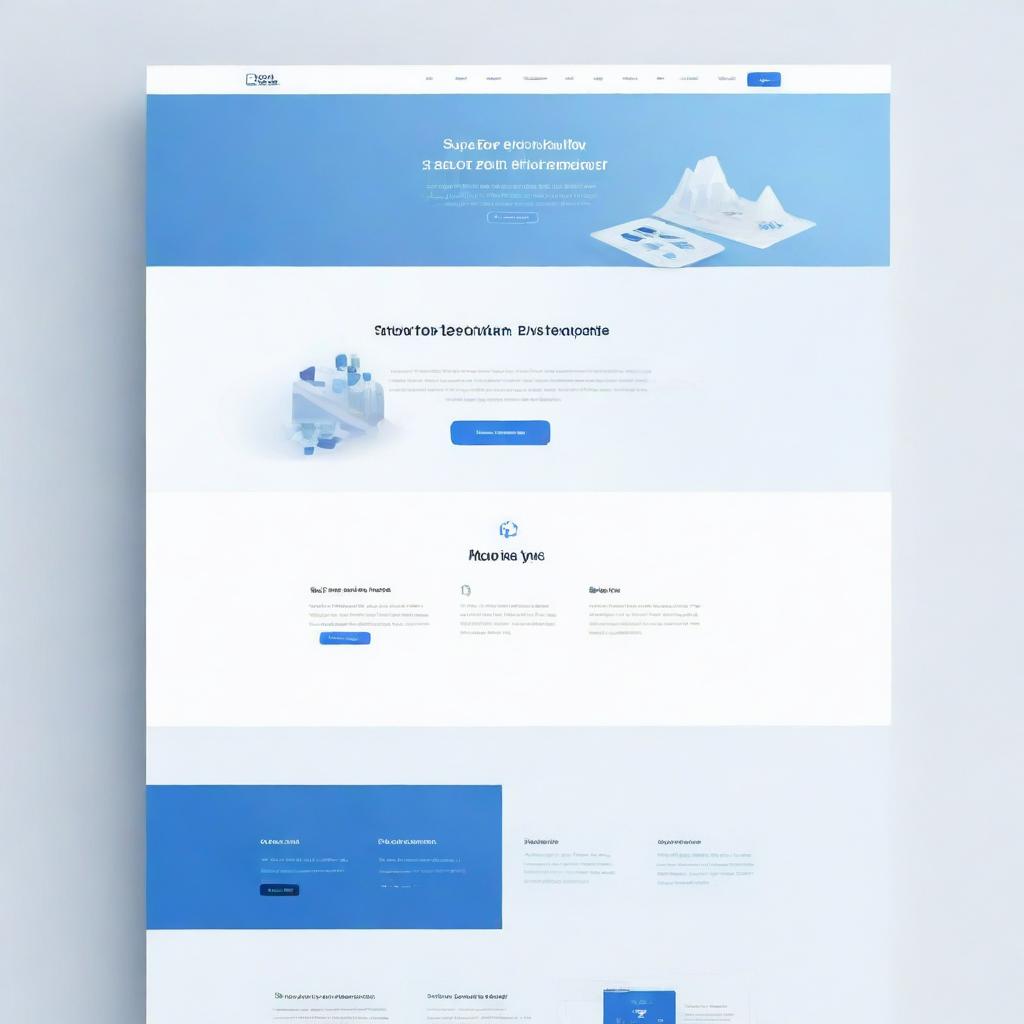 A sleek B2B SaaS marketing landing page with a color scheme of blue and white, highlighting user-friendly interface, high-end technology, and professional aesthetics.