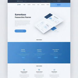 A sleek B2B SaaS marketing landing page with a color scheme of blue and white, highlighting user-friendly interface, high-end technology, and professional aesthetics.