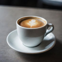 A high-resolution image of a cup of coffee taken with a Sony camera, with a focus on light reflection, contrast, and depth of field.