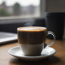 A high-resolution image of a cup of coffee taken with a Sony camera, with a focus on light reflection, contrast, and depth of field.