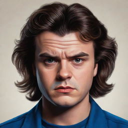 A stylized portrait of Steve Harrington from the Stranger Things series, featuring his trade-mark voluminous hair and serious expression.