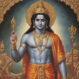 A highly detailed depiction of Lord Rama in his teenage years, exhibiting standout handsomeness and divine charisma.