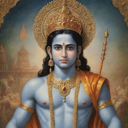 A highly detailed depiction of Lord Rama in his teenage years, exhibiting standout handsomeness and divine charisma.