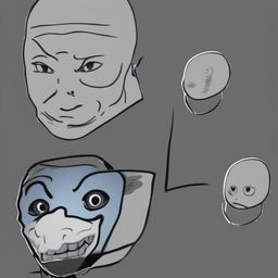 A humorous, digitally rendered image featuring a cartoon representation of Drake in the style of the Wojak meme on the left, showing disapproval, and a comically derpy Wojak character on the right, with a goofy smile and blissfully unaware expression