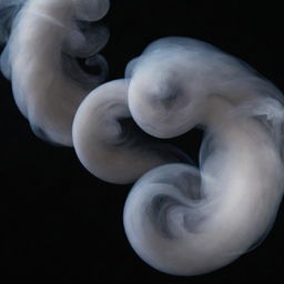 Close-up of smoke rising and curling in an ethereal dance against a dark, mysterious black background