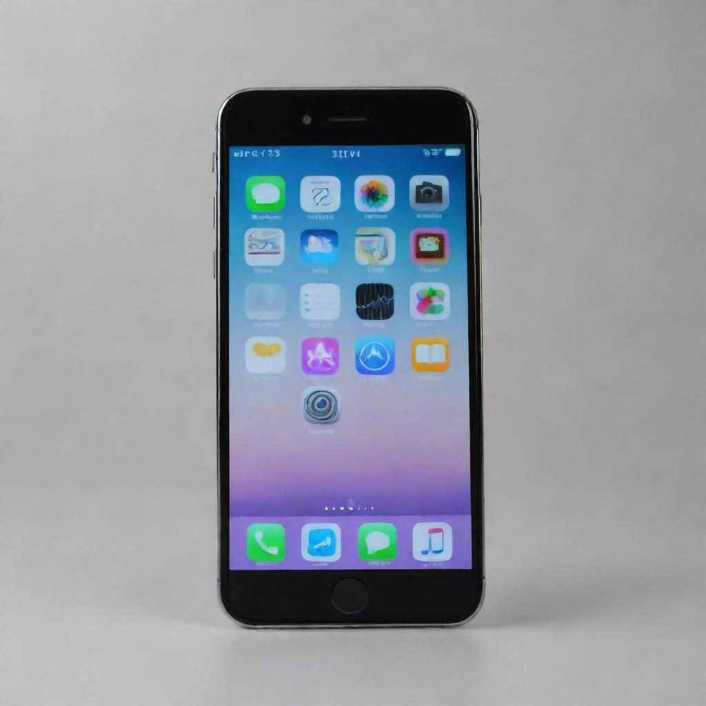 A sleek and shiny new iPhone in pristine condition with a modern and detailed background.