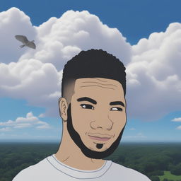 A high-quality digital art of Drake's 'Nothing Was The Same' album cover reimagined with a Wojak character, set against a backdrop of blue sky and fluffy clouds