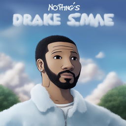 A high-quality digital art of Drake's 'Nothing Was The Same' album cover reimagined with a Wojak character, set against a backdrop of blue sky and fluffy clouds