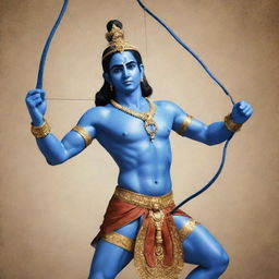 A captivating image of Lord Shree Ram, a key figure in Hindu mythology, depicted with his blue skin, holding a bow and arrow, and displaying an expression of calm wisdom.