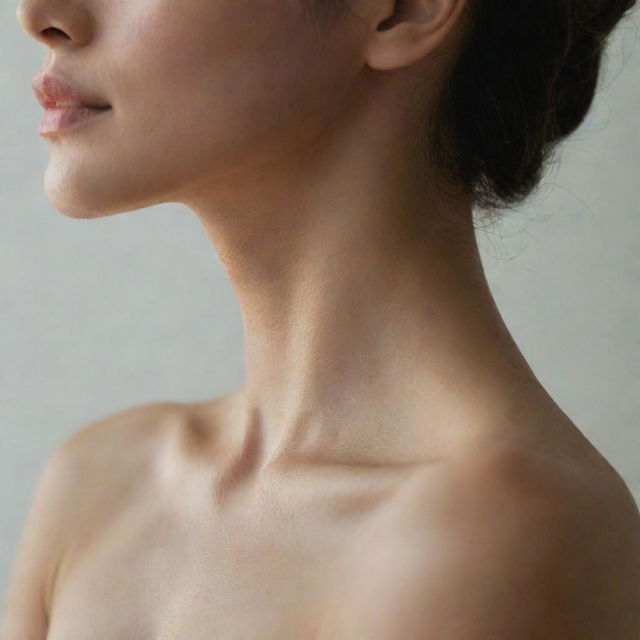 A photograph capturing aesthetic imagery of the gentle curve of a woman's neck in soft lighting, without displaying her face