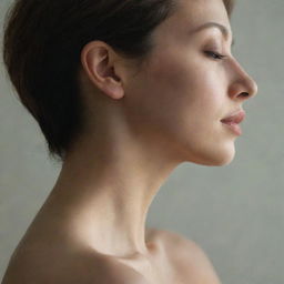 A photograph capturing aesthetic imagery of the gentle curve of a woman's neck in soft lighting, without displaying her face