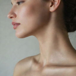 A photograph capturing aesthetic imagery of the gentle curve of a woman's neck in soft lighting, without displaying her face