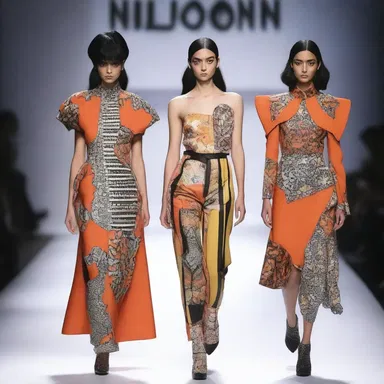 The designer's latest collection showcased bold prints inspired by the concept of pyrogen, creating an avant-garde and fiery aesthetic.