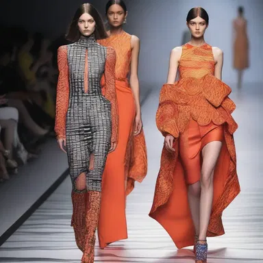 The designer's latest collection showcased bold prints inspired by the concept of pyrogen, creating an avant-garde and fiery aesthetic.
