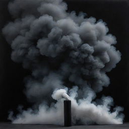 Create a deeply abstract artwork depicting a dark scene imbued with dramatic insecurity and confusing smoke, its beauty accented by a visible tear gas cartridge.