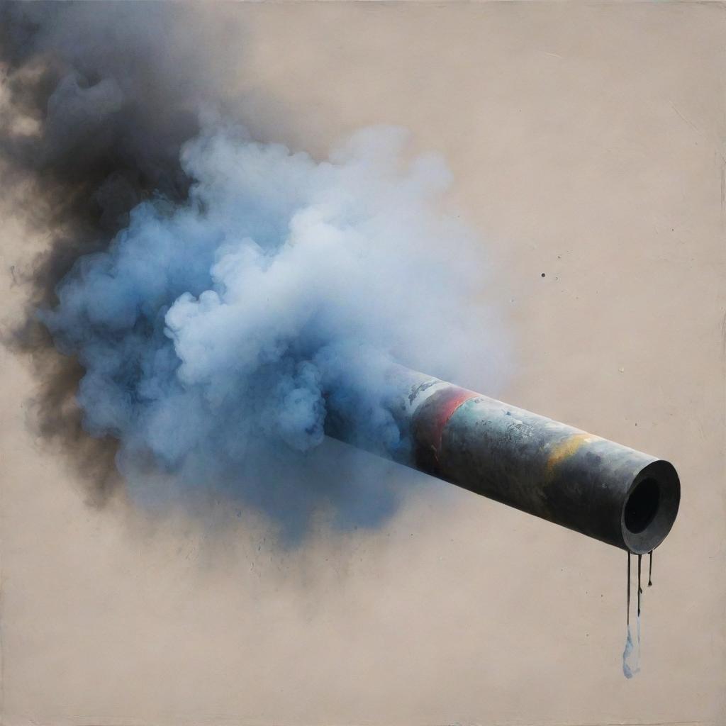 An abstract artwork featuring a beautiful representation of smoke and a tear gas cartridge.