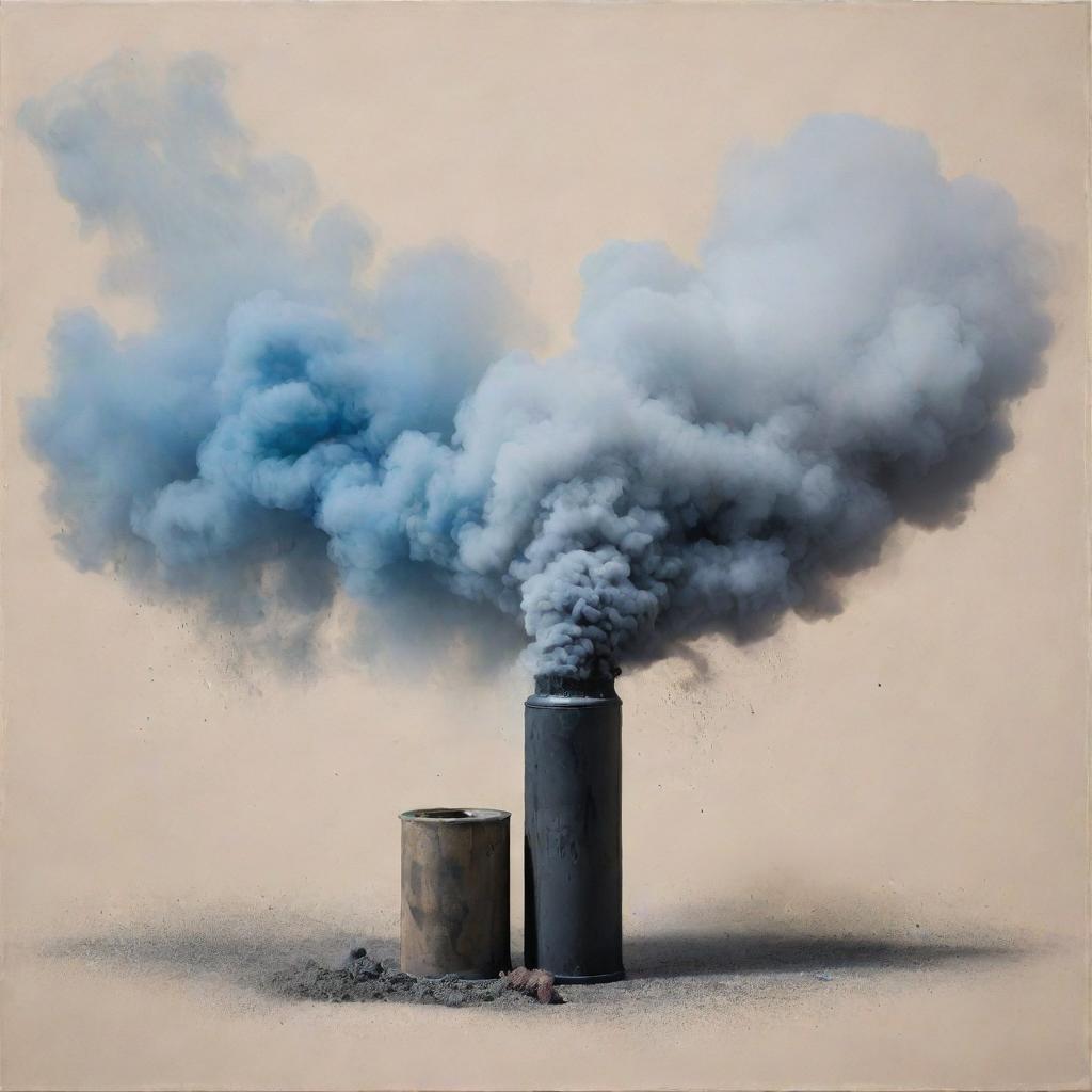 An abstract artwork featuring a beautiful representation of smoke and a tear gas cartridge.