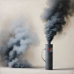 An abstract artwork featuring a beautiful representation of smoke and a tear gas cartridge.