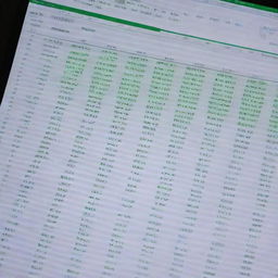 An open Excel spreadsheet, illuminated by the glow of a screen, containing cells populated with complex mathematical formulas.