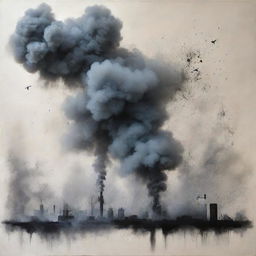 An abstract artwork depicting a beautiful, peaceful scene, using symbols of smoke and a tear gas cartridge.