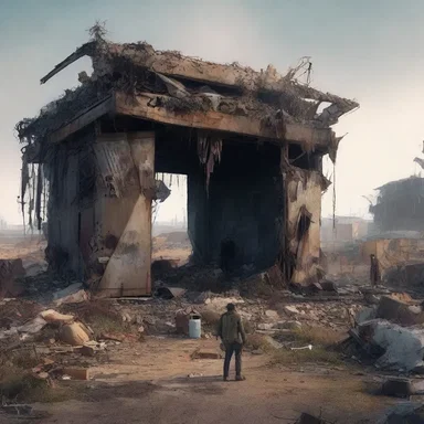 In a post-apocalyptic science fiction story, a group of survivors build their shelter in a vast trash heap outside the ruined city.