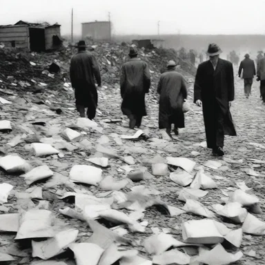 During the Great Depression, people would scavenge through trash heaps in search of any usable or sellable items.