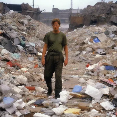 The movie depicted a dystopian future where the main character lived in a massive trash heap, sorting through the waste for valuable items to trade.