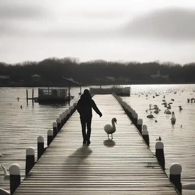 As they walked hand in hand along the pier, they admired the graceful dock of the swans.