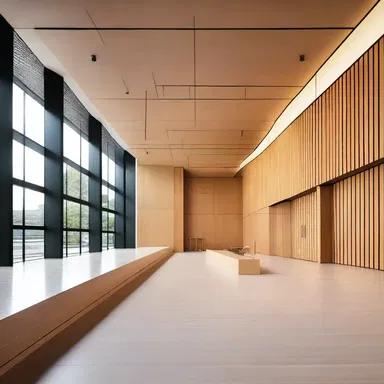 The dock in the modern courthouse was designed with sleek lines and a minimalist style.
