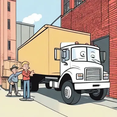 In the cartoon, the characters drive a truck onto the loading dock to unload their goods.
