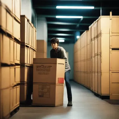 In the movie, the protagonist hides among the crates at the loading dock to escape from the bad guys.