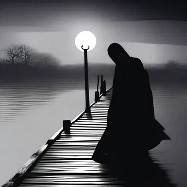 Under the dim lights, the sinister figure emerged from the shadows on the dock, striking terror into the hearts of those nearby.