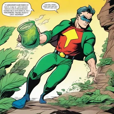 In the comic book series, the hero gains superpowers after accidentally ingesting a potion made from dock plants.