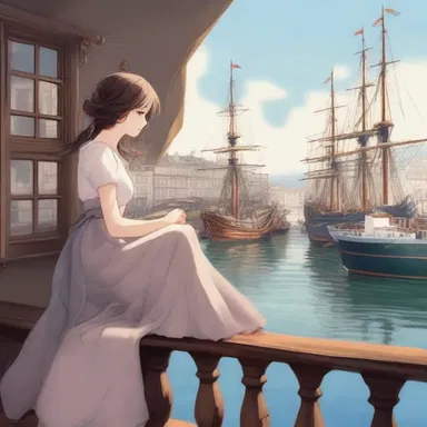 As the protagonist arrived in the bustling port town, she watched the ships gracefully dock in the harbor.